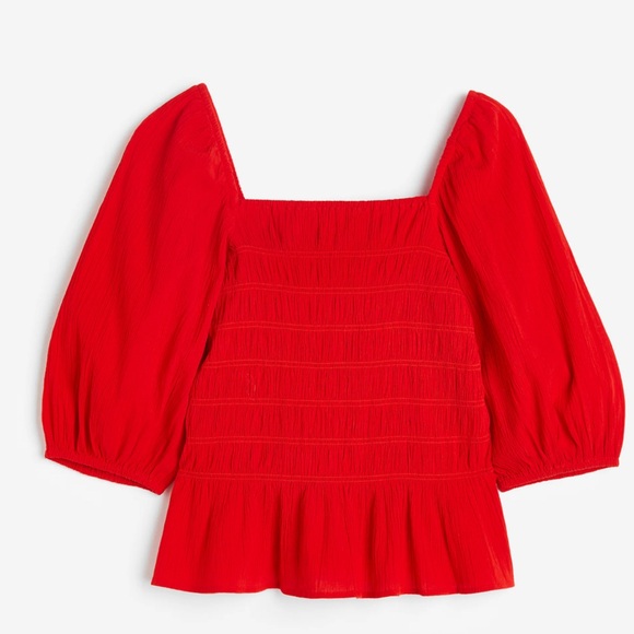 H&M red smocked top. Brand new, excellent condition. 3/4 sleeves - Picture 1 of 6